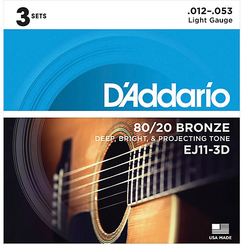 D Addario EJ11 3D 80 20 Bronze Light Acoustic Guitar Strings 3