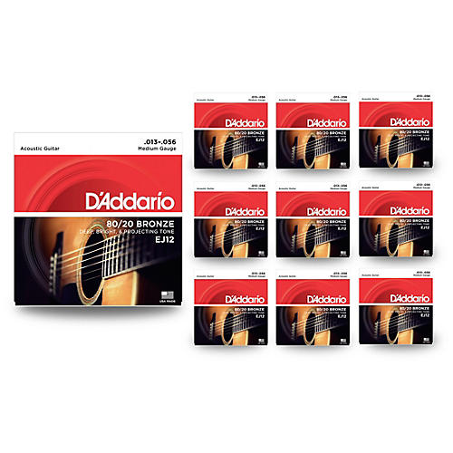 D'Addario EJ12 80/20 Bronze Medium Acoustic Guitar Strings 10 Pack