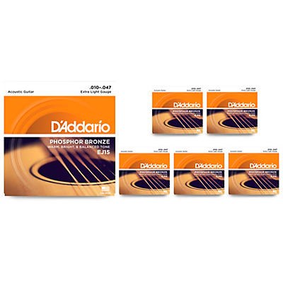 D'Addario EJ15 Phosphor Bronze Extra Light Acoustic Strings 6-Pack - (10-47)