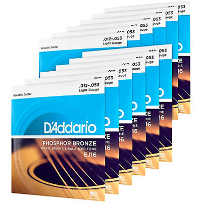 D'Addario EJ16-12P Phosphor Bronze Light Acoustic Guitar Strings (12-Pack)