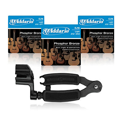 D'Addario EJ16 Phosphor Bronze Light Acoustic Guitar Strings 3-Pack With Pro-Winder String Winder/Cutter
