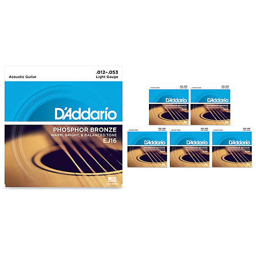 D'Addario EJ16 Phosphor Bronze Light Acoustic Guitar Strings 6 Pack