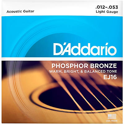 D'Addario EJ16 Phosphor Bronze Light Acoustic Guitar Strings Single Pack - (12-53)