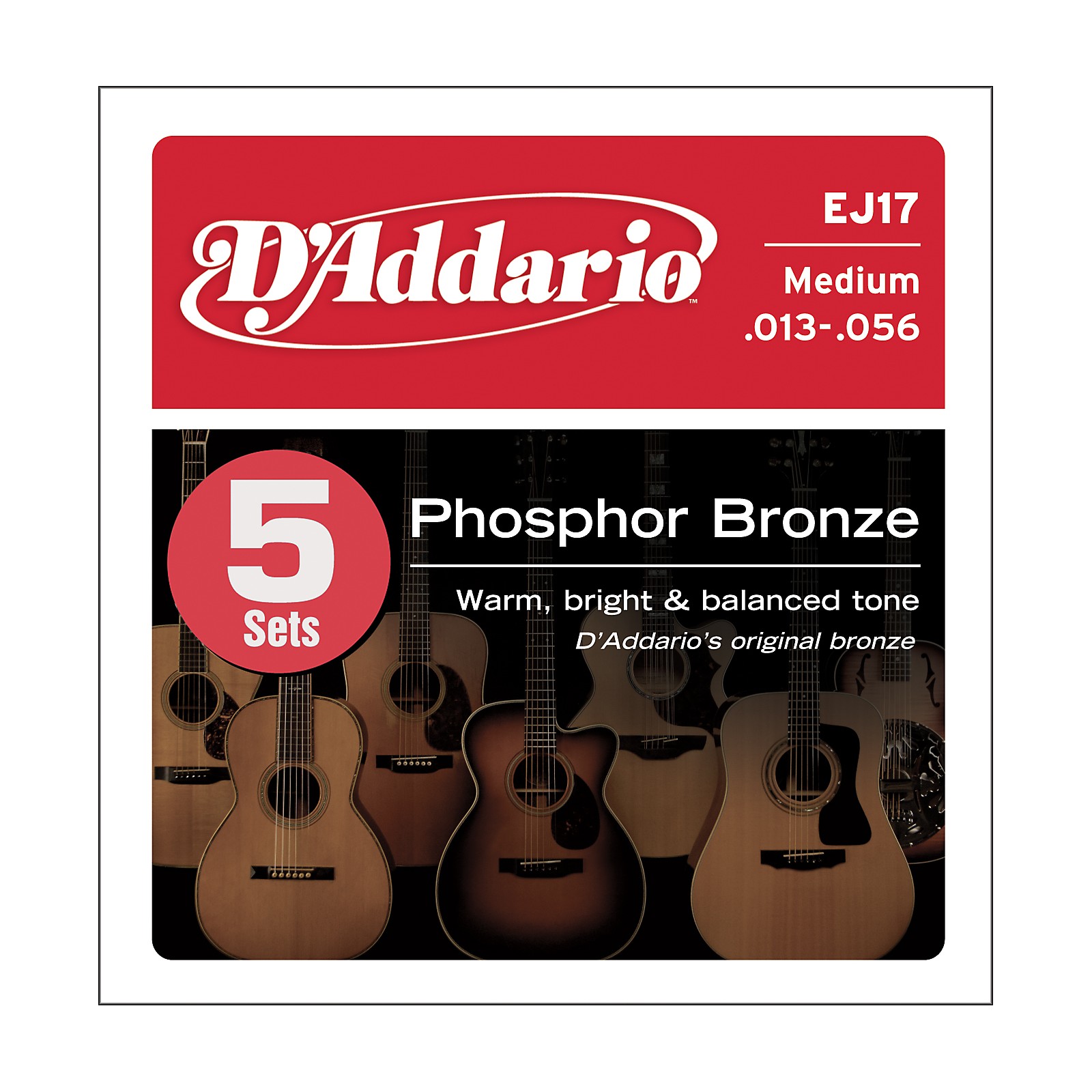 Daddario Ej17 5p Phosphor Bronze Acoustic Guitar Strings Medium Musicians Friend 2332