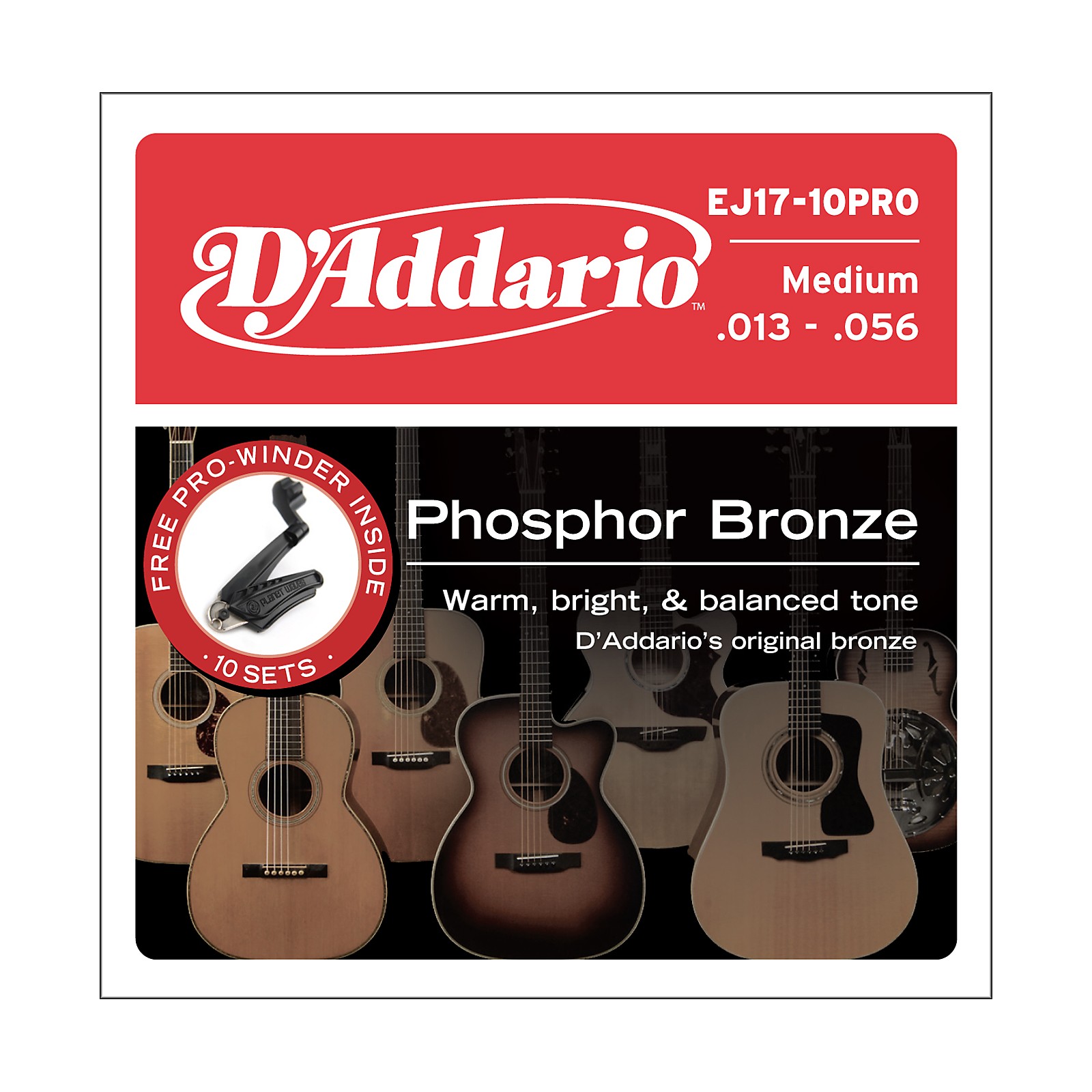 Daddario Ej17 Acoustic Guitar Strings 10 Pack With Free Prowinder Musicians Friend 9795