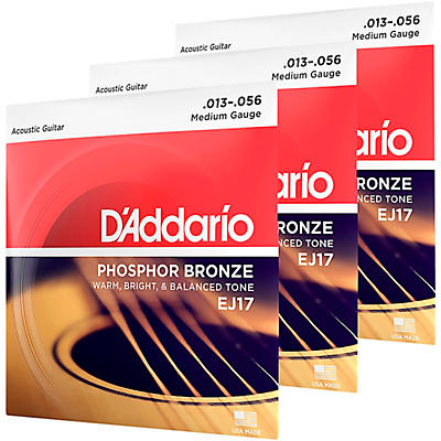 D'Addario EJ17 Phosphor Bronze Medium Acoustic Strings (3-Pack)