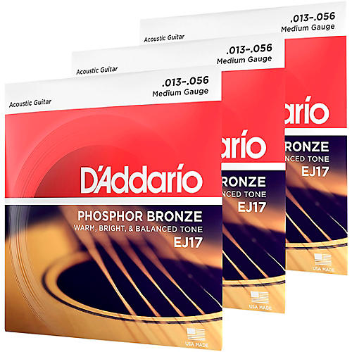 D'Addario EJ17 Phosphor Bronze Medium Acoustic Strings 3-Pack