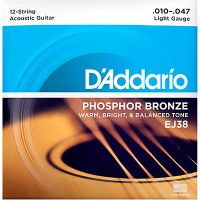 D'Addario EJ38 12-String Phosphor Bronze Acoustic Guitar Strings - Light (10-47)