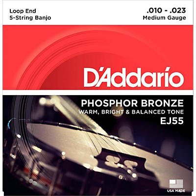 D'Addario EJ55 Phosphor Bronze Medium 5-String Banjo Strings (10-23)