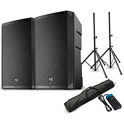 Electro-Voice ELX200 10" 1,200W Powered Speaker Pair With Stands, Bag & Power Strip - Black