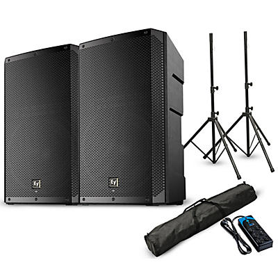 Electro-Voice ELX200-15P 15" 1,200W Powered Speaker Pair With Stands & Power Strip - Black
