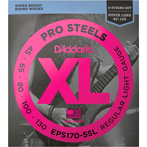 D'Addario EPS170-5SL  XL ProSteels Regular Light Super Long Scale 5-String Bass Strings