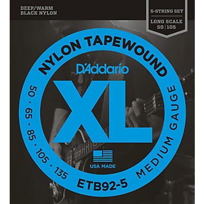 D'Addario ETB92-5 Medium Black Nylon Tapewound 5-String Bass Strings
