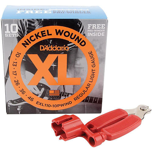 EXL110 Nickel Wound Light Electric Guitar Strings 10-Pack with Free Holiday Pro-Winder