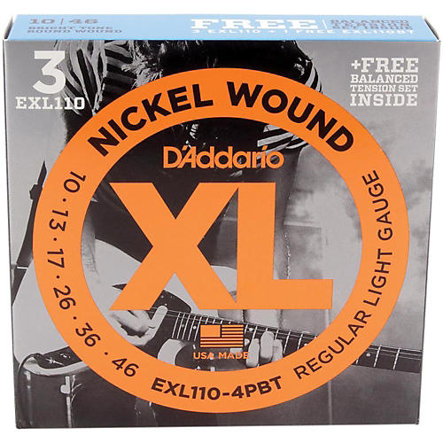 EXL110 Nickel Wound Light Electric Guitar Strings 3-Pack with FREE EXL110BT Lite Set
