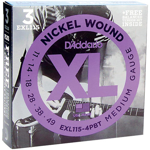 EXL115 Blues/Jazz Electric Guitar Strings 3-Pack with FREE EXL115BT Balanced Tension Medium Set
