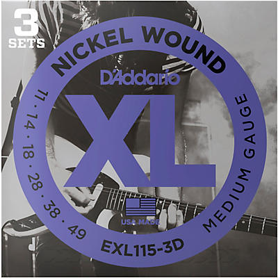 D'Addario EXL115 Medium Gauge Guitar Strings 3-Pack