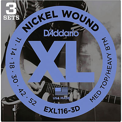 D'Addario EXL116-3D Nickel Wound Medium Top/Heavy Bottom Electric Guitar Strings - 3 Sets