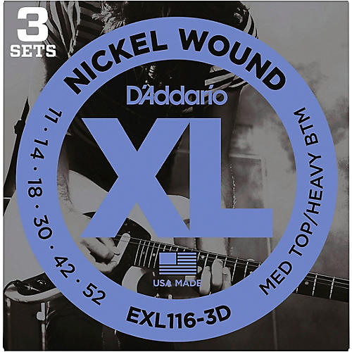 D'Addario EXL116-3D Nickel Wound Medium Top/Heavy Bottom Electric Guitar Strings 3-Pack 11 - 52