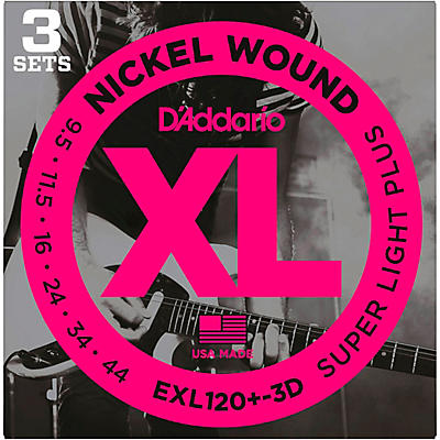 D'Addario EXL120+-3D Nickel Wound Super Light Plus Electric Guitar Strings - 3 Sets