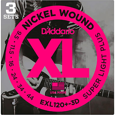 D'Addario EXL120+-3D Nickel Wound Super Light Plus Electric Guitar Strings 3-Pack