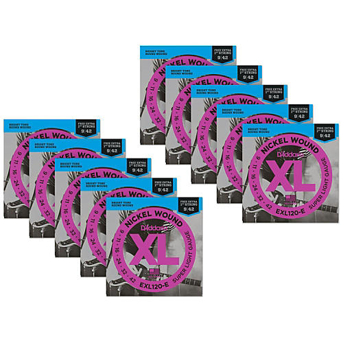 EXL120-E Bonus Pack: Super Light Electric Guitar Strings 10 Pack with 10 Bonus High E Strings (9-42)