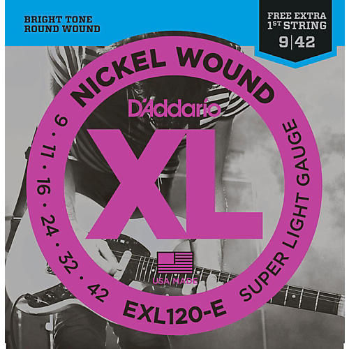 EXL120-E Bonus Pack: Super Light Electric Guitar Strings with Bonus High E String (9-42)