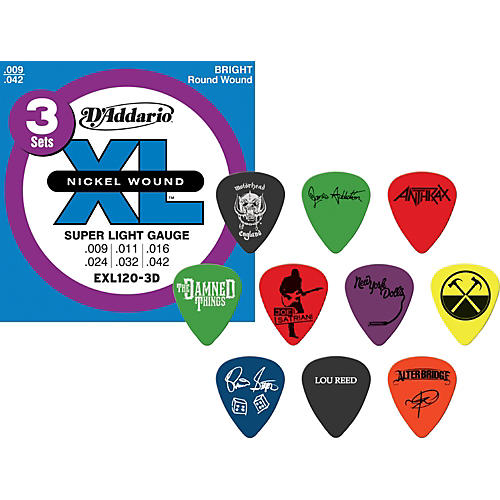 EXL120 Electric Guitar Strings 3-Pack with Free Picks