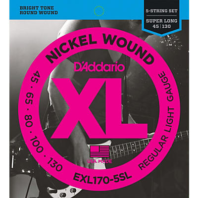 D'Addario EXL170-5SL Regular Light Nickel Wound Super Long Scale 5-String Bass Strings