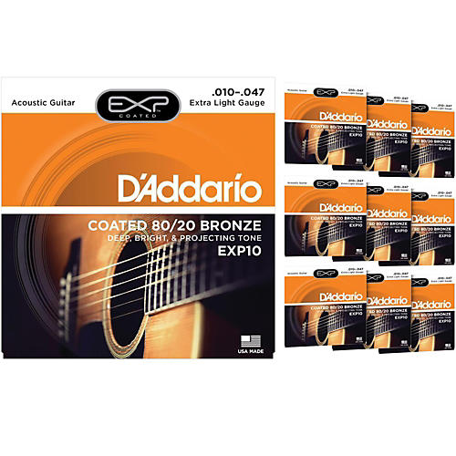 EXP10 Coated 80/20 Bronze Extra Light Acoustic Guitar Strings  - 10 Pack