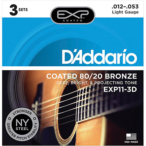 EXP11-3D Coated 80/20 Bronze Light Acoustic Guitar Strings 3-Pack