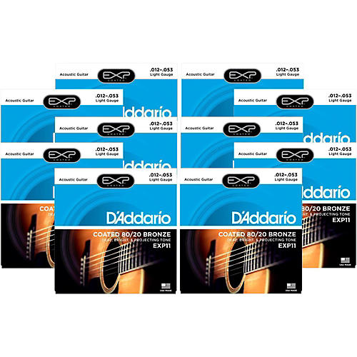 D'Addario EXP11 Coated 80/20 Bronze Light Acoustic Guitar Strings - 10 Pack