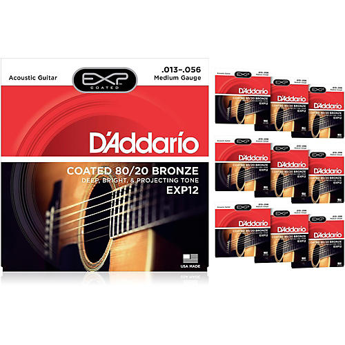 EXP12 Coated 80/20 Bronze Medium Acoustic Guitar Strings - 10 Pack