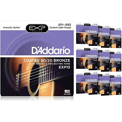 EXP13 Coated 80/20 Bronze Custom Light Acoustic Guitar Strings - 10 Pack