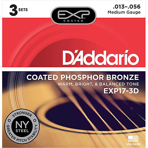 EXP17-3D Coated Phosphor Bronze Medium Acoustic Guitar Strings 3-Pack