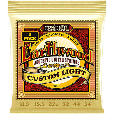 Ernie Ball Earthwood Custom Light 80/20 Bronze Acoustic Guitar Strings 3 Pack