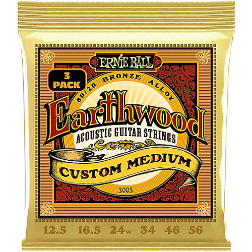 Ernie Ball Earthwood Custom Medium 80/20 Bronze Acoustic Guitar Strings 3 Pack 12.5 - 56