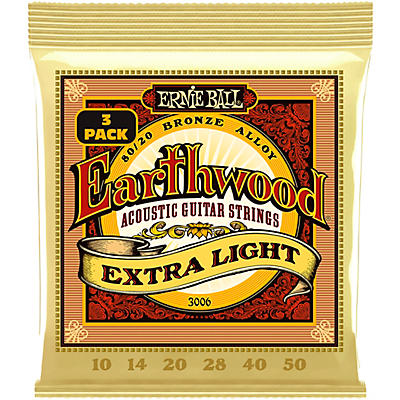 Ernie Ball Earthwood Extra Light 80/20 Bronze Acoustic Guitar Strings 3-Pack