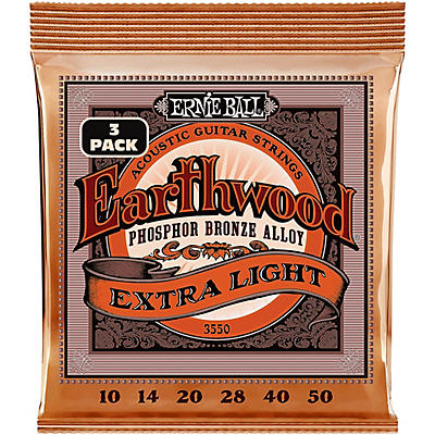 Ernie Ball Earthwood Extra Light Phosphor Bronze Acoustic Guitar Strings 3 Pack