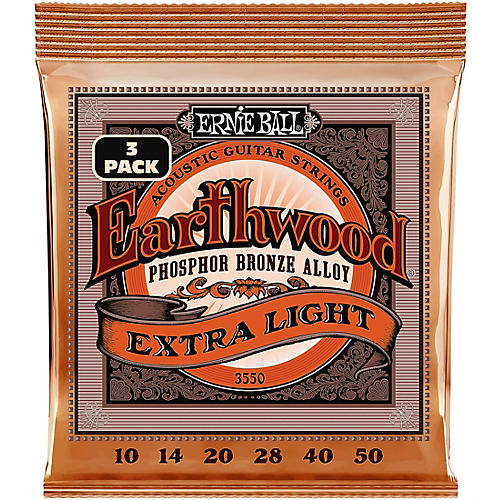Ernie Ball Earthwood Extra Light Phosphor Bronze Acoustic Guitar Strings 3 Pack 10 - 50