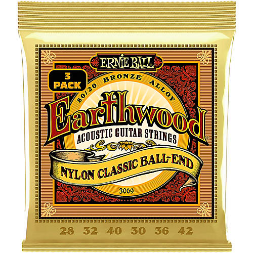 Ernie Ball Earthwood Folk Nylon 80/20 Bronze Acoustic Guitar Strings 3 Pack 28 - 42