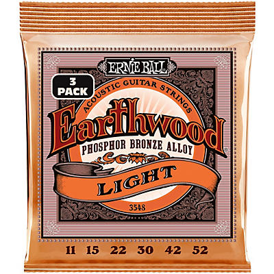 Ernie Ball Earthwood Light Phosphor Bronze Acoustic Guitar Strings 3-Pack