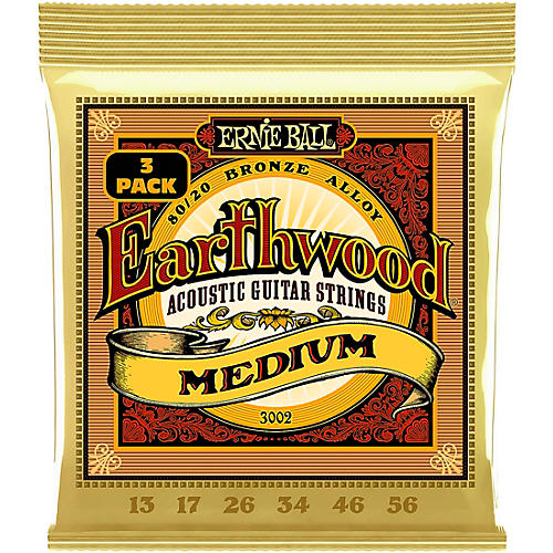 Ernie Ball Earthwood Medium 80/20 Bronze Acoustic Guitar Strings 3 Pack 13 - 56