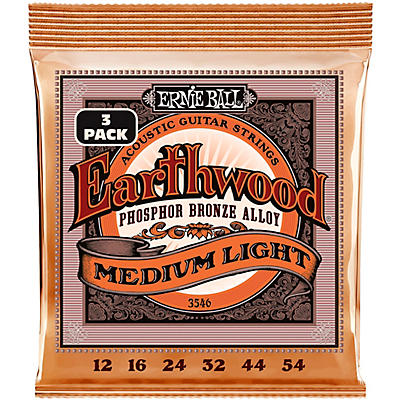 Ernie Ball Earthwood Medium Light Phosphor Bronze Acoustic Guitar Strings 3-Pack