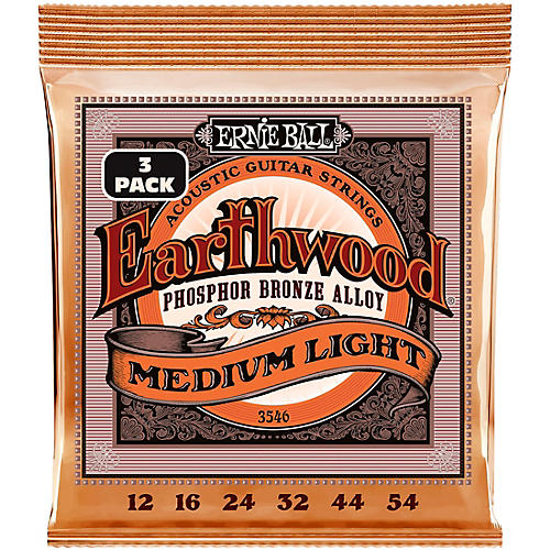 Ernie Ball Earthwood Medium Light Phosphor Bronze Acoustic Guitar Strings 3-Pack 12 - 54