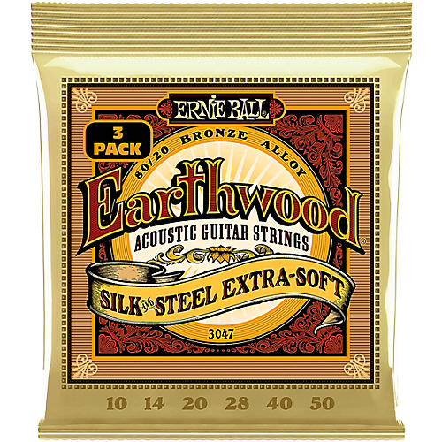 Ernie Ball Earthwood Silk and Steel Extra Soft 80/20 Bronze Acoustic Guitar Strings 3 Pack 10 - 50