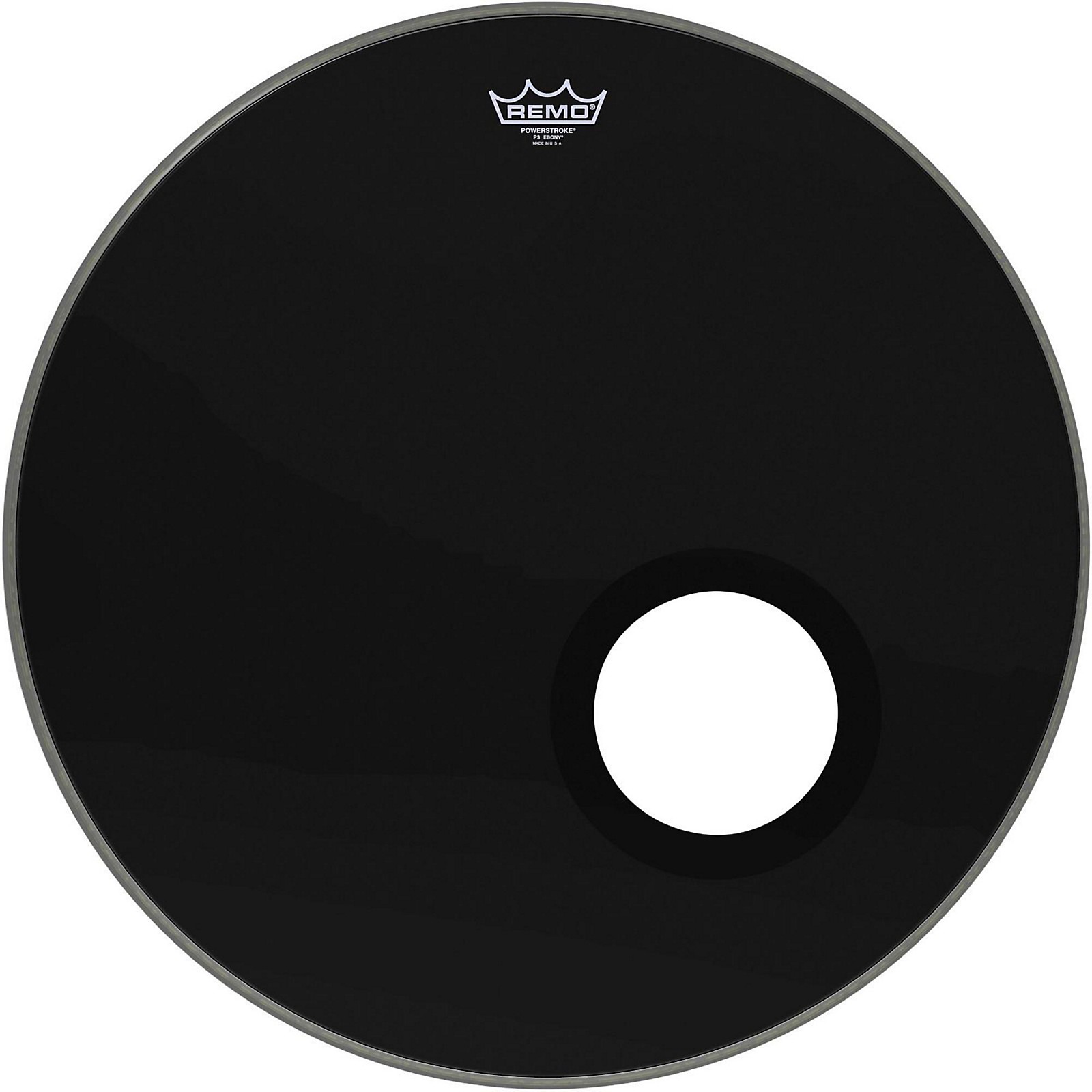 Remo Ebony Powerstroke 3 Resonant Bass Drum Head with 5 Port Hole Ebony