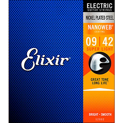Elixir Electric Guitar Strings with NANOWEB Coating, Super Light (.009-.042)