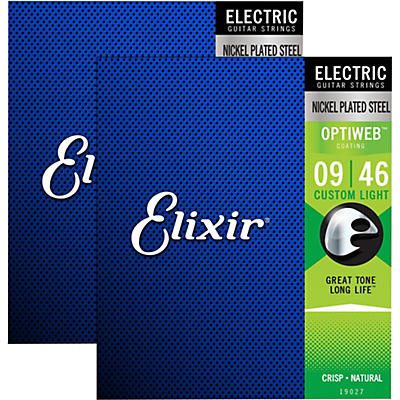 Elixir Electric Guitar Strings with OPTIWEB Coating, Custom Light (.009-.046) - 2 Pack