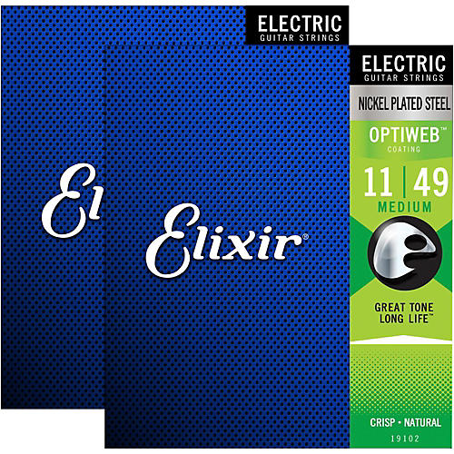 Elixir Electric Guitar Strings with OPTIWEB Coating, Medium (.011-.049) - 2 Pack